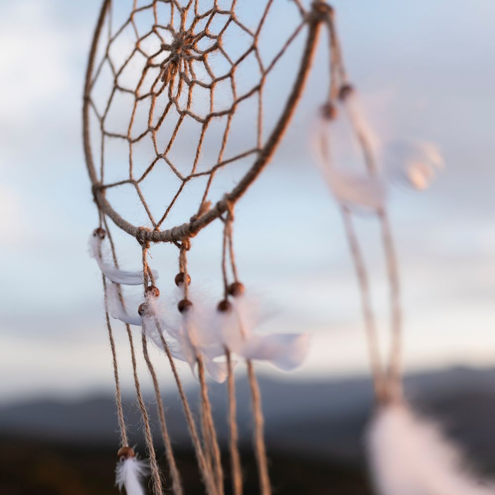 Traumfänger im Wind mit Federn.