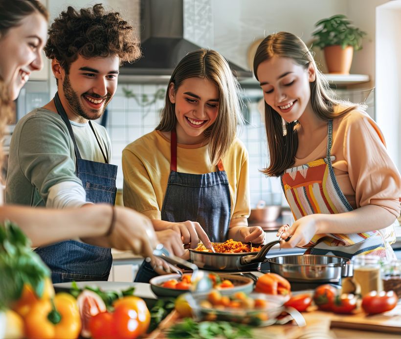 Freunde, die gemeinsam kochen 