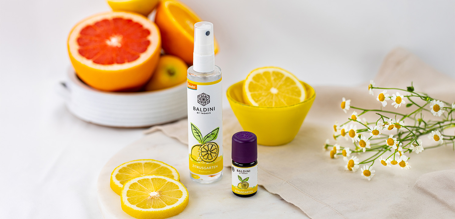 Baldini Zitrusgarten Raumspray und Duftkomposition mit Zitrusfrüchten und Kamille