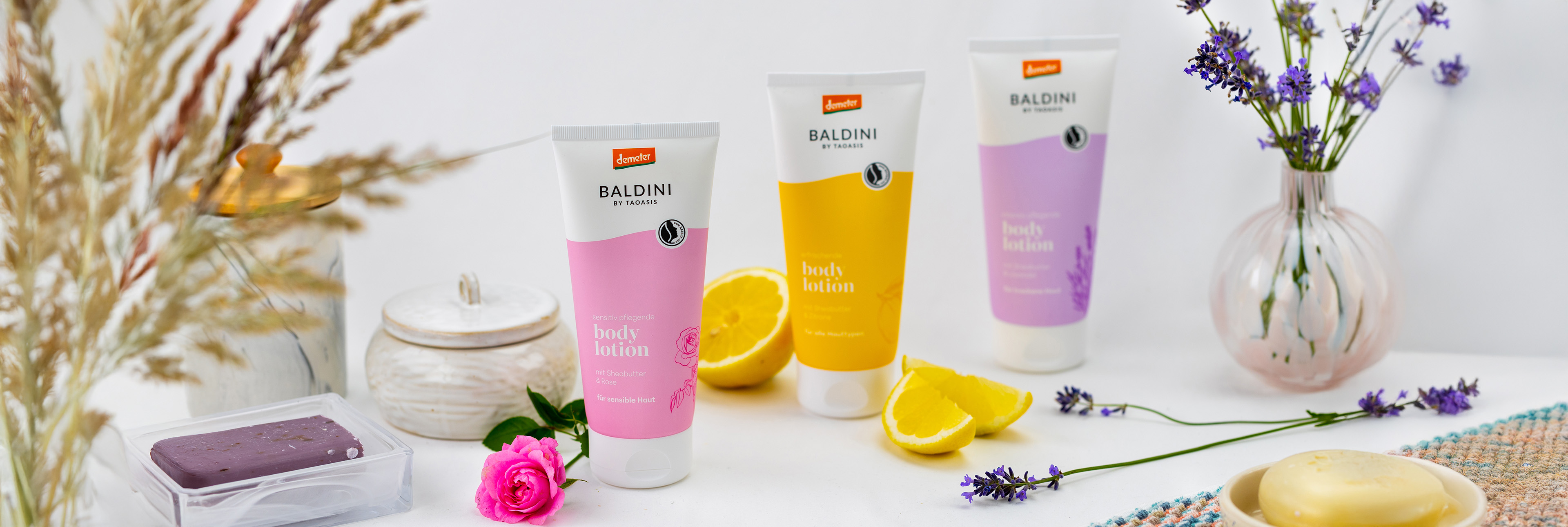 Baldini Bodylotion Rose, Lavendel und Zitrus mit blumeiger Dkeo.
